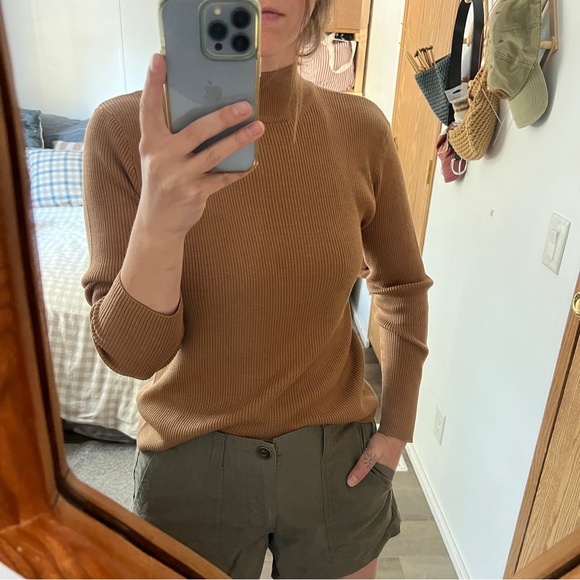 Coldwater Creek Sweaters - Coldwater Creek Silk Cotton Ribbed Mock Turtleneck Camel Layering Basic